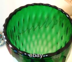 Éblouissant vase de sol en verre d'art optique Empoli vintage vert émeraude H 48 cm