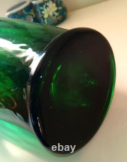 Éblouissant vase de sol en verre d'art optique Empoli vintage vert émeraude H 48 cm