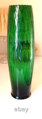 Éblouissant vase de sol en verre d'art optique Empoli vintage vert émeraude H 48 cm