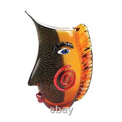Élégant et moderne vase en verre d'art de style Murano avec un design de visage latéral 12,5