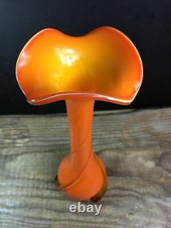 Empoli Orange Swirl Vase MI Siècle Art Verre Par Cristalleria Fratelli Betti