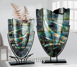 Énorme ! Vase en verre abstrait de galerie frappant de 58 cm sur support en métal