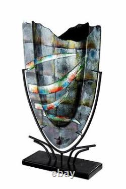 Énorme ! Vase en verre abstrait de galerie frappant de 58 cm sur support en métal