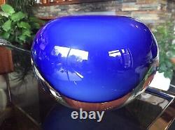 Énorme Vintage Murano Style Sommeso Cased Globe Art Glass Vase En Bleu Renversant