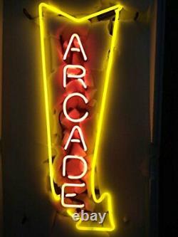 Enseigne lumineuse en néon en verre véritable Arcade Arrow, œuvre d'art artisanale pour la décoration de fête 19x12