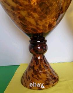 Ensemble de 2 grands vases en verre soufflé à la main de 14,75 pouces, marron moucheté effet écaille de tortue