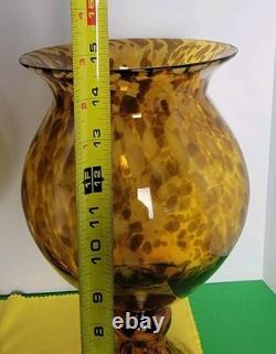 Ensemble de 2 grands vases en verre soufflé à la main de 14,75 pouces, marron moucheté effet écaille de tortue