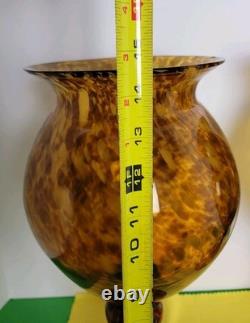 Ensemble de 2 grands vases en verre soufflé à la main de 14,75 pouces, marron moucheté effet écaille de tortue