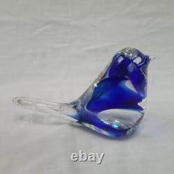 Ensemble de vases en verre bleu, oiseaux en verre bleu, vases en verre clair avec tige en bleu cobalt, ensemble décoratif de 3.