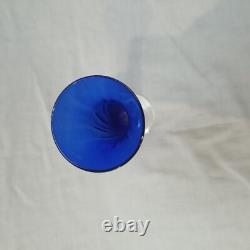 Ensemble de vases en verre bleu, oiseaux en verre bleu, vases en verre clair avec tige en bleu cobalt, ensemble décoratif de 3.