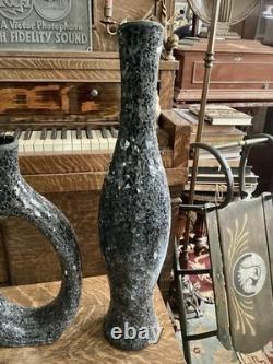 Ensemble de vases en verre craquelé MCM noir gris décor artistique sculptural texturé haut