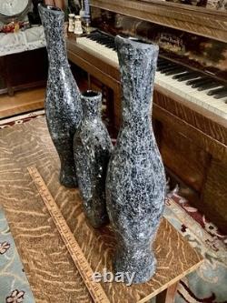 Ensemble de vases en verre craquelé MCM noir gris décor artistique sculptural texturé haut