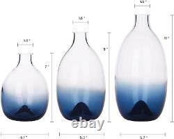 Ensemble de vases en verre pour la décoration de la pièce, fabriqué à la main en verre d'art, ensemble de 3 vases bleus à fleurs.