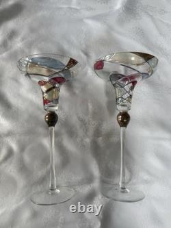 Ensemble de verrerie en verre transparent, décor mosaïque abstrait multicolore
