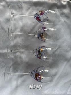 Ensemble de verrerie en verre transparent, décor mosaïque abstrait multicolore