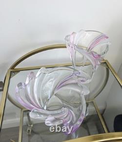 Ensemble en verre artistique MCM rose et violet Sommerso soufflé à la main, vase et coupe à fruits à bord festonné Ensemble en verre artistique MCM rose et violet Sommerso soufflé à la main, vase et coupe à fruits à bord festonné