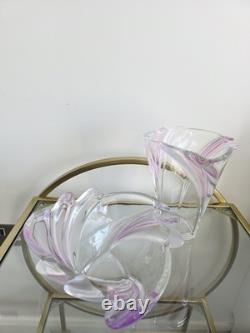 Ensemble en verre artistique MCM rose et violet Sommerso soufflé à la main, vase et coupe à fruits à bord festonné