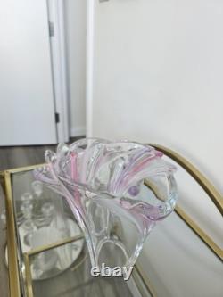 Ensemble en verre artistique MCM rose et violet Sommerso soufflé à la main, vase et coupe à fruits à bord festonné