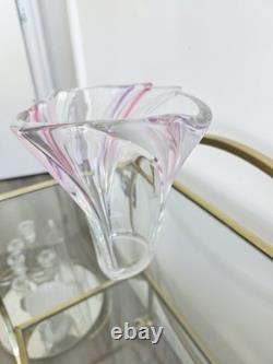 Ensemble en verre artistique MCM rose et violet Sommerso soufflé à la main, vase et coupe à fruits à bord festonné