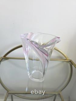 Ensemble en verre artistique MCM rose et violet Sommerso soufflé à la main, vase et coupe à fruits à bord festonné
