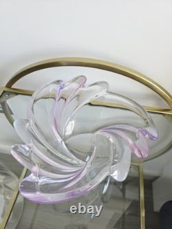 Ensemble en verre artistique MCM rose et violet Sommerso soufflé à la main, vase et coupe à fruits à bord festonné