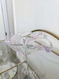 Ensemble en verre artistique MCM rose et violet Sommerso soufflé à la main, vase et coupe à fruits à bord festonné
