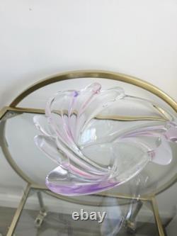 Ensemble en verre artistique MCM rose et violet Sommerso soufflé à la main, vase et coupe à fruits à bord festonné