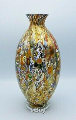 Étourdissant! Glass Studio Murano Signe Verre Art Gold Millefiori 12 Vase Italie