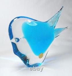 FM Ronneby kontsglas Poisson en verre B-820 Bullicante bleu Sommerso Étiquette originale