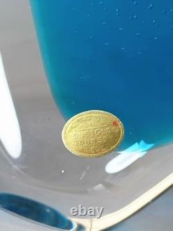 FM Ronneby kontsglas Poisson en verre B-820 Bullicante bleu Sommerso Étiquette originale