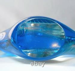 FM Ronneby kontsglas Poisson en verre B-820 Bullicante bleu Sommerso Étiquette originale