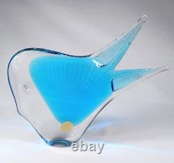 FM Ronneby kontsglas Poisson en verre B-820 Bullicante bleu Sommerso Étiquette originale
