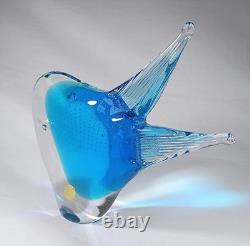 FM Ronneby kontsglas Poisson en verre B-820 Bullicante bleu Sommerso Étiquette originale