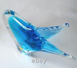 FM Ronneby kontsglas Poisson en verre B-820 Bullicante bleu Sommerso Étiquette originale