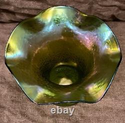 Fabuleux Antique Rindskopf 19ème C. Verre D'art Iridescent Pois Doux Vase Nice