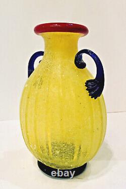 Fabuleux Gambaro E Tagliapietra Murano Tétrad Double Poignée Scavo Vase En Verre D'art