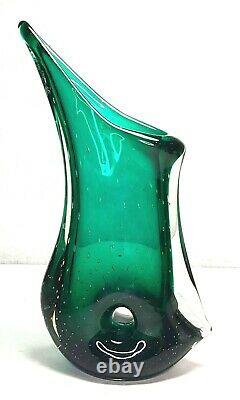 Fabuleux MID Century Sommerso Vase En Verre D'art Vert Aqua Case Ventian