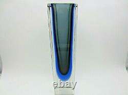 Facette De Bloc Murano Coupe Vase En Verre De L'art Gris Bleu Murano Mandruzzato