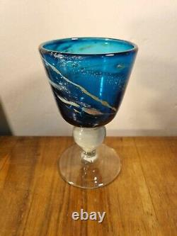 Fantastique Signé Joseph Said 1977 Mdina Art Verre Blue Sea & Sand Goblet Vase