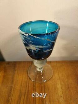 Fantastique Signé Joseph Said 1977 Mdina Art Verre Blue Sea & Sand Goblet Vase