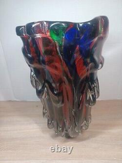 Fantasy Soufflé À La Main À La Fonte Verre Verre Murano Style Vase Multicolore 13 13lbs