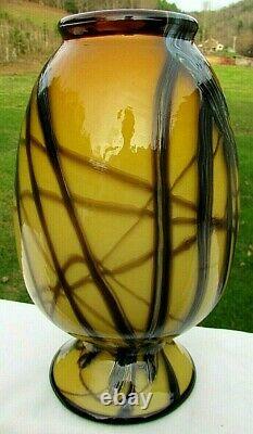 Fenton Art Glass Dave Fetty 07 Ooak Miel Amber-black Applique Vase 9.5h (2)