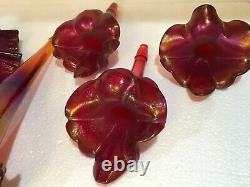 Fenton Art Glass Deep Ruby Rouge Couleur Stretch 5 Pc Epergne Ruffled Gorgeous