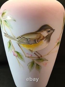 Fenton Art Glass Hand Painted Blue Burmese Song Bird Vase Limited