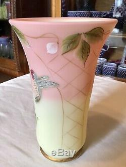 Fenton Art Glass Vase Birman Humming Oiseaux