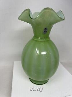 Fenton Qvc Pinch Vase Mint Verre D'art Vert Deux Tons Vintage Look Signé Nouveau