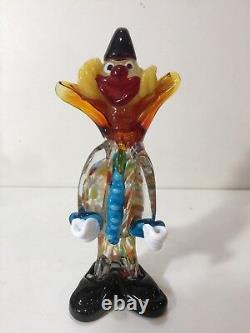 Figurine de clown en verre d'art multicolore Murano, 7 7/8 pouces de hauteur x 2 7/8 pouces de largeur