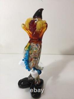 Figurine de clown en verre d'art multicolore Murano, 7 7/8 pouces de hauteur x 2 7/8 pouces de largeur