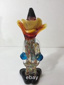 Figurine de clown en verre d'art multicolore Murano, 7 7/8 pouces de hauteur x 2 7/8 pouces de largeur