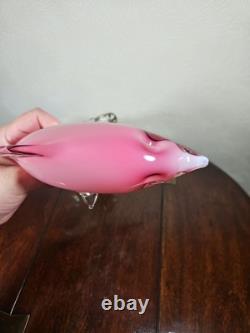 Figurine en verre artistique vintage de dauphin rose dans une vague avec étiquette Vetro Artistico